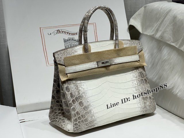 Hermes專櫃經典款蜜蠟線全手工縫製鉑金女包 愛馬仕Birkin30喜馬拉雅白尼羅鱷魚皮包 zhh1192